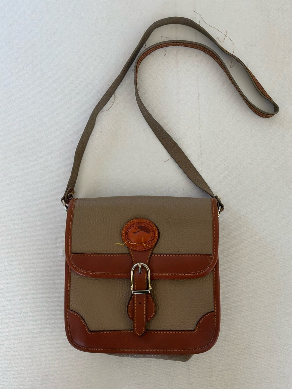 Tan & Brown Leather Crossbody Bag with Buckle Detail